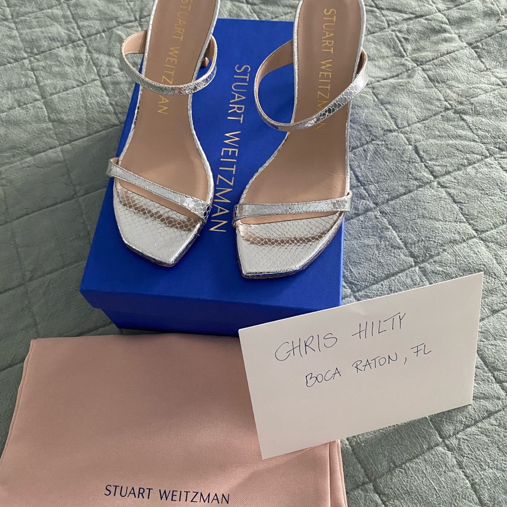Stuart Weitzman Silver Strappy Square-Toe Sandals